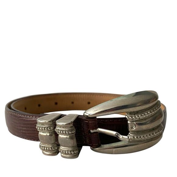 Made in Italy Brown Leather Belt with Silver Buckle in Size Medium - Picture 2 of 7